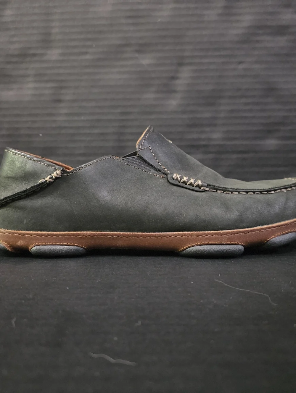 Olukai Mens Black & Toffee Moloa Leather Slip On Shoes 10128 Size 9